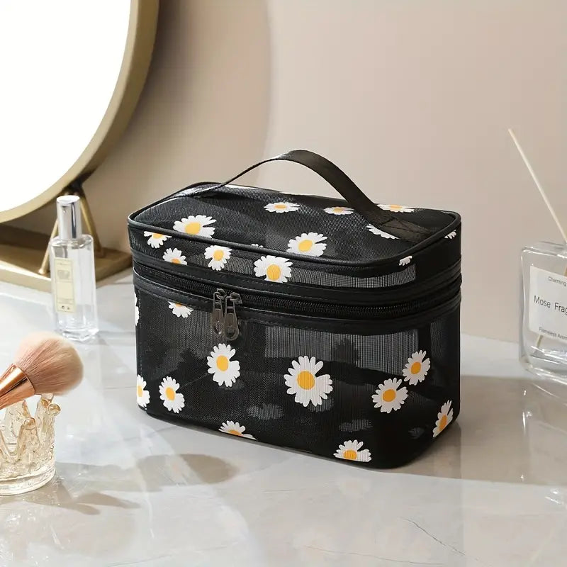 Set Of 2 Daisy Mesh Makeup Bag, Large Capacity Portable Travel Wash Bag, Cute Daisy Pattern Women Zipper Make Up Case, Multipurpose Hot Spring Mesh Bag, Wardrobe Suitcase Pouch Set Of 2 Daisy Mesh Makeup Bag, Large Capacity Portable Travel Wash Bag, Cute Daisy Pattern Women Zipper Make Up Case, Multipurpose Hot Spring Mesh Bag, Wardrobe Suitcase Pouch